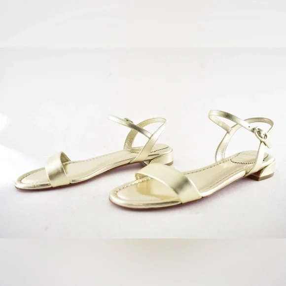 Christian Louboutin Sweet Jane Sandal Flat Platine Gold Leather Ankle Strap 40.5
